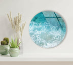 My Photostation.com 15.8''(40cm) Diameter Sea Waves Round Glass Wall Art Tempered Glass Printing Wall Decor Large Wall Art Wall Hangings