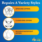 FixnZip (Black Nickel 3 Pack S,M,L) - Universal Zipper Repair Kit for Jackets, Luggage, Bags - Backpack Zipper Replacement Repair Kit