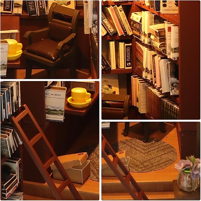 DIY Book Nook Miniature Kit, 3D Wooden Puzzles Bookend, Bookshelf Insert Decor, Assemb Build for Adults, Unique Gift for Birthday Father's Day, Library