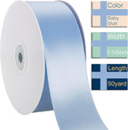 1-1/2 Inch Baby Blue Ribbon, 50 Yards Craft Polyester Satin Ribbon Perfect for Gift Wrapping, Handmade Roses, Wedding Party Decorations and DIY Crafts