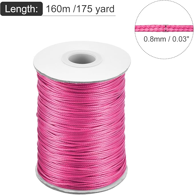 MECCANIXITY Waxed Cord 0.8mm Waxed Polyester Cord 175 Yard Wax String for Bracelet Making,Necklaces, Beading,Jewelry Making and DIY Crafts(Light Rose Red)