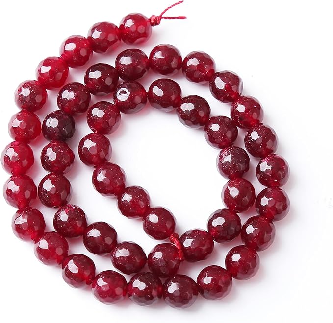 32pcs 12mm Faceted Red Jade Gemstone Beads Natural Stone Round Loose Spacer Beads for Jewelry Making DIY Bracelet Necklace 1 Strand 15inch