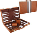 Backgammon Set - Classic Board Game with Premium Leather Case - Portable Travel Strategy Backgammon Game Set for Adults, Kids (11inch, Brown)