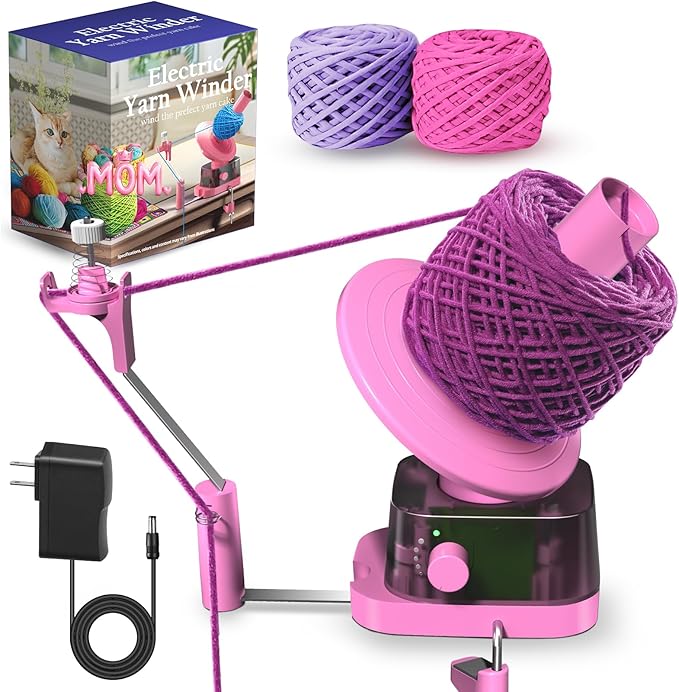 Yarn Winder, Electric Yarn Ball Winder for Crocheting, Efficiently Cake with Strong Tension Adjustable Speed Up to 13 oz, Automatic Spinner Wool for Knitting Enthusiast (Pink)