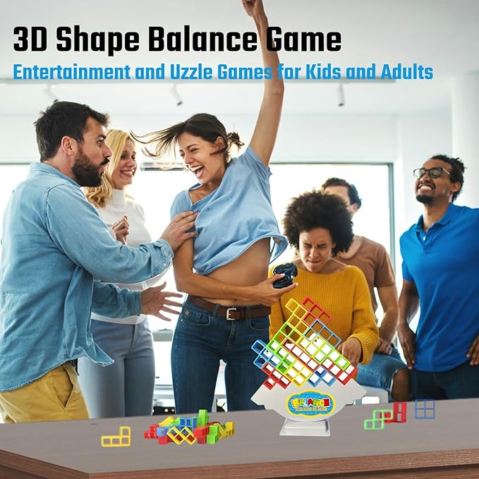 64 Pcs Tetra Tower Stack Game, Team Tower Tumble Giant Stacking Game, Balance Stacking Blocks Game for Kids Ages 6-12 & Adults, Family Party Board Games, Educational STEM Toys (2-4 Players)