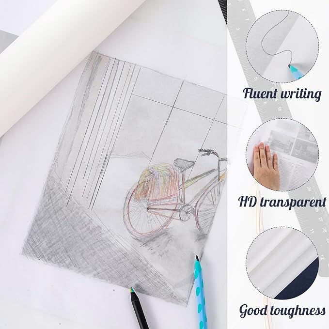 Tracing Paper Roll 24in x 30yd, White Trace Paper Pattern Paper Translucent Tracing Paper for Sewing, Drawing, Sketching, Gift Wrapping
