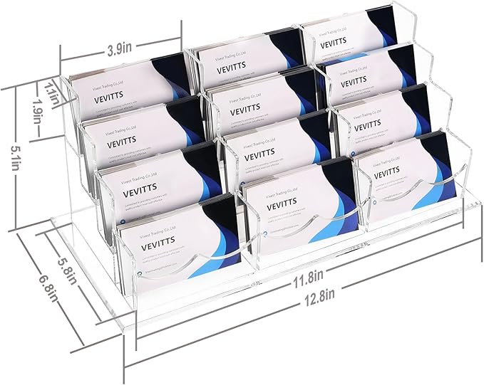 Business Acrylic Card Holder Display for Desk, 12 Slots 4 Tiers Multiple-Clear Acrylic Business Card Stand Set, Holds Approximately 600 Cards