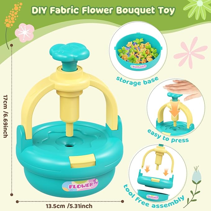 TingingYuli Arts and Crafts Kit for Kids Ages 4-8,Flower Bouquet Toys,DIY Flower Market Toys,Build Your Bouquet,Educational Christmas Birthday Gifts for 3 4 5 6 7 8 9 Year Old Girls-Blue