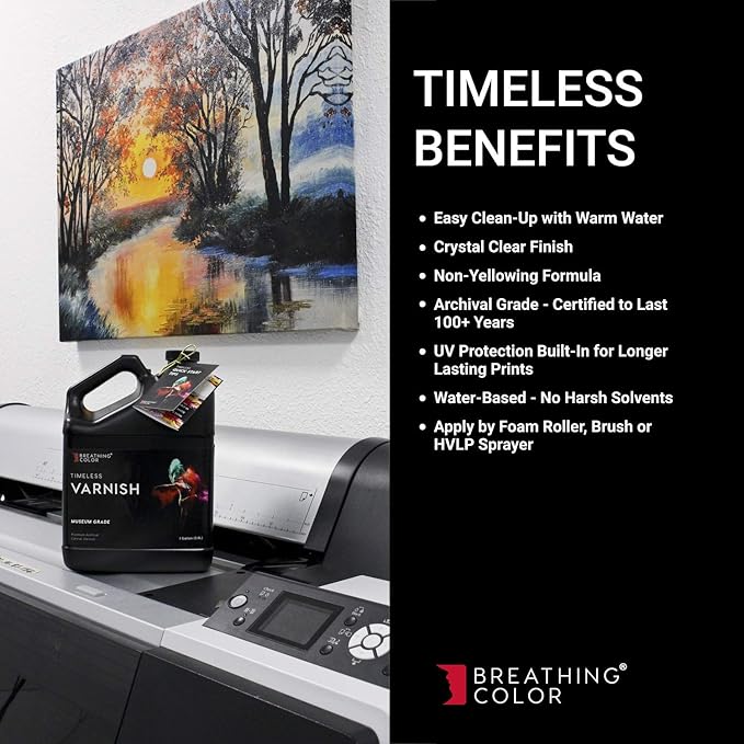 Breathing Color Timeless Archival Print Varnish - 1 Gallon Glossy Finish - Premium Quality Water-Based Canvas Coating with Fade Protection