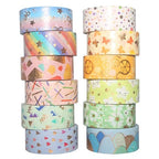 Candy Color Washi Tape Set 12 Rolls Bronzing Decorative Holiday Arts and Craft Washi Masking Tapes for Scrapbooking,Bullet Journal, Planner,Gift Wrapping, Stationery