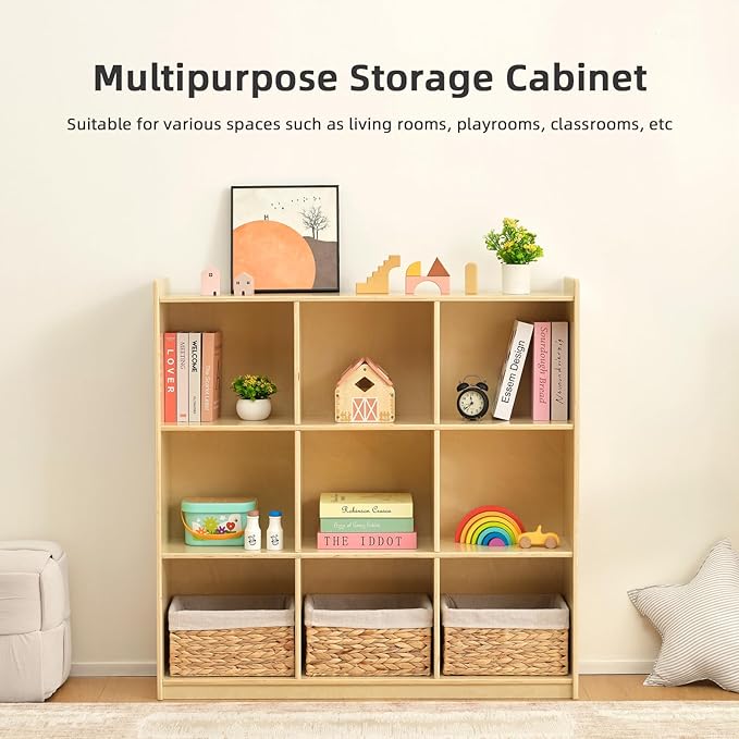 OOOK 9-Cube Storage Organizer, Wooden Storage Cabinet Display Shelf, Kids Bookshelf for Classroom, Playroom, Living Room, Office, etc