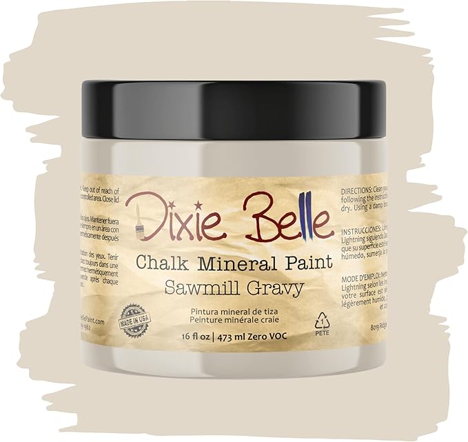 Dixie Belle Paint Company Chalk Finish Furniture Paint - Sawmill Gravy (16oz) - Matte Smooth Beige Chic Chalk Mineral DIY Furniture Paint