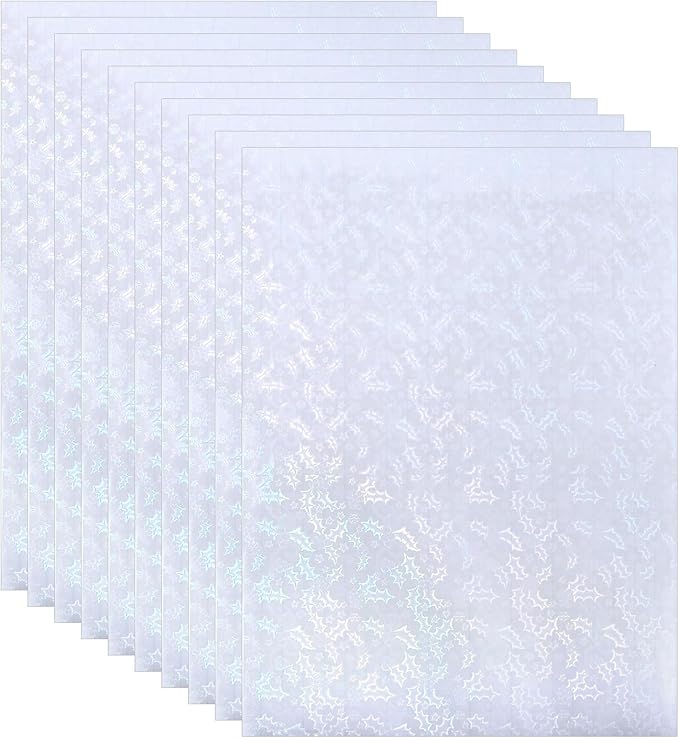 PATIKIL 11.7x8.3 Holographic Sticker Paper, 10Sheets A4 Polypropylene Self-Adhesive Transparent Waterproof Laminate Overlay Film for Photo Cards Scrapbook Decorations, Christmas Ribbon