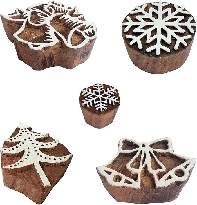 Royal Kraft Christmas Wooden Printing Stamps (Set of 5) - DIY Henna Fabric Textile Paper Clay Pottery Blocks Htag2216