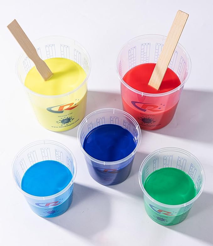 Paint Mixing Cup 40 Ounce, Accurate Measurements in Ratios and OZ. and ML, 100PCS Plastic Graduated Measuring Cups with 12PCS Lids for Paint, Resin, Epoxy, Acrylic, Pigments, Art