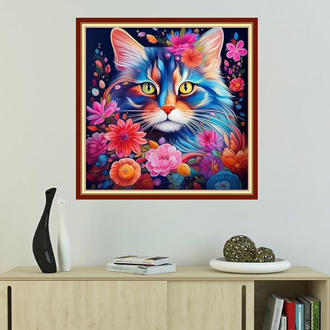 Foxhool Beginners Cross Stitch Kits Stamped Full Range of Embroidery Kits for Adults DIY Cross Stitches kit Embroidery Patterns for Needlepoint kit-Colorful Cat 18x18 inch
