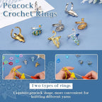 34 Pcs Adjustable Crochet Ring Set, 8 Pcs Knitting Ring, Tension Rings for Crocheting, Crochet Ring for Finger, Stitch Markers Plastic Needles for Crocheting, Crochet Accessories with Storage Box