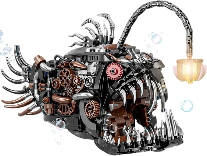 Mechanical Angler Fish Building Block Set - STEM Toys for Boys & Girls 8-14+, Deep Sea Ocean Creature Kit, Home/Office Decor with Light, Great Gift for Kids & Adults(1038+Pieces)
