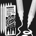 ARTISTRO 5 White Dual Tip Brush + Fine Acrylic Paint Markers - Easy for All Ages & Levels Paint Pens for Fabric, Rock, Glass, DIY - Halloween Pumpkin Painting Kit, Art Supplies, Christmas Gift