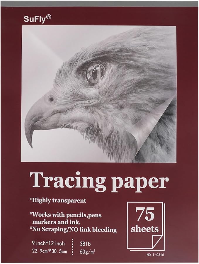 Tracing Paper for Drawing, 9 X 12'' Tracing Paper Pad, 75 Sheets Transparent Vellum Paper for Tracing Pads, 38lb/60gsm Translucent Trace Pad for Pencil Sketching, Image Tracing.