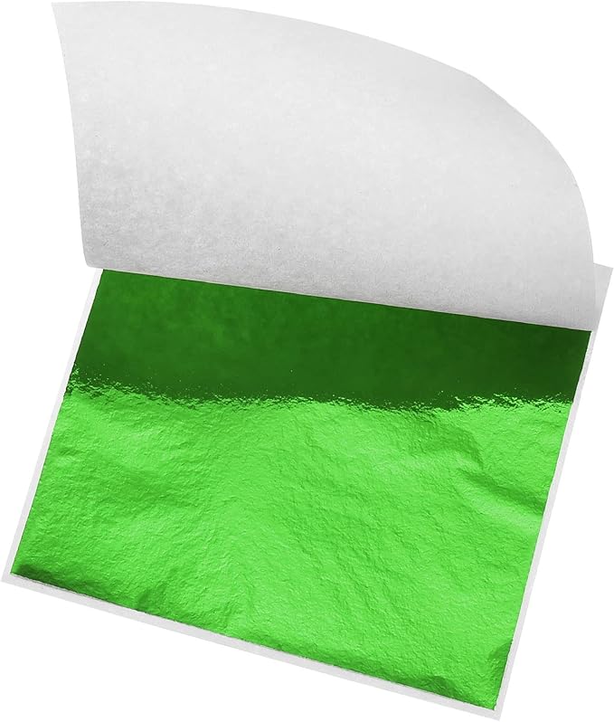 MECCANIXITY Gold Leaf Foil Sheet, Green Leaf Papers, 3.3 x 3.1inch for Art Decoration, Sculptures, Painting, Pack of 100