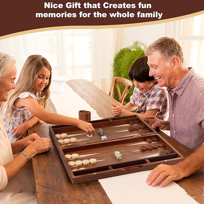 Handcrafted Wooden Backgammon Set, 16" Large Size, Classic Two-Player Strategy Board Premium Travel Game Board for Adults & Teenagers