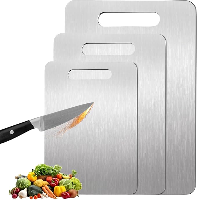 3 Pack Titanium Cutting Boards for Kitchen,100% Pure Titanium, Cutting Edge Hygiene & Durability, Double-sided food-grade Cutting Board For Meats Fruist And Vegetables,Easy to Clean（M+L+XL)