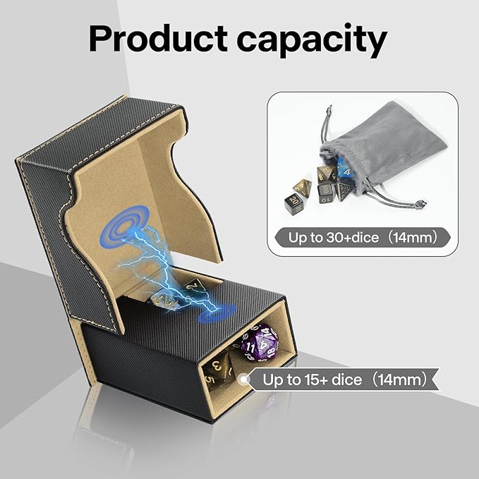 Dice Roller Tower, Premium DND Magnetic Dice Tray, Foldable PU Leather Dice Tower RPG Gifts for Dungeons and Dragons MTG Dm & Player Black/Brown