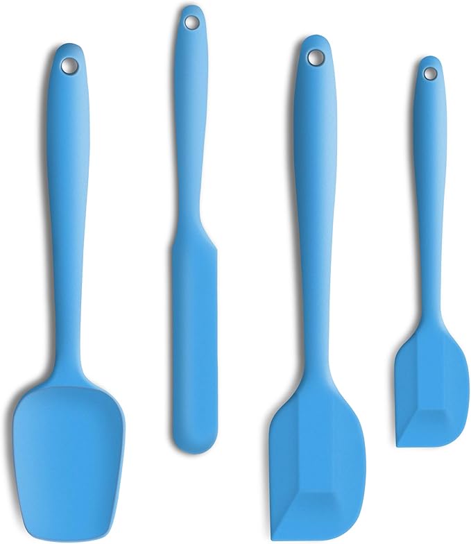 4 Piece Silicone Spatula Set, Flexible Heat Resistant Non-scratch Baking Cooking Rubber Spatulas with Stainless Steel Core, Blue