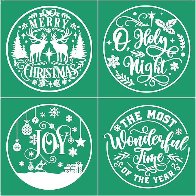 JAJADO Silk Screen Transfers Joy Merry Christmas Silk Screen Stencils Holy Night Adhesive Stencils for Painting on Canvas/Envelopes/Card/Wood Door Sign/Porch/Coffee Mugs/Glass/Christmas Decorations