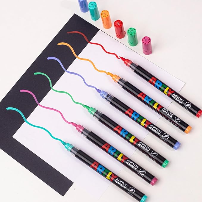 Acrylic Paint Markers, Acrylic Paint Pens, Fabric Markers for Textile, Rock, Glass, Wood, Paper, Ceramic, Canvas DIY Art Supplies Kit for Kids and Adults (12)