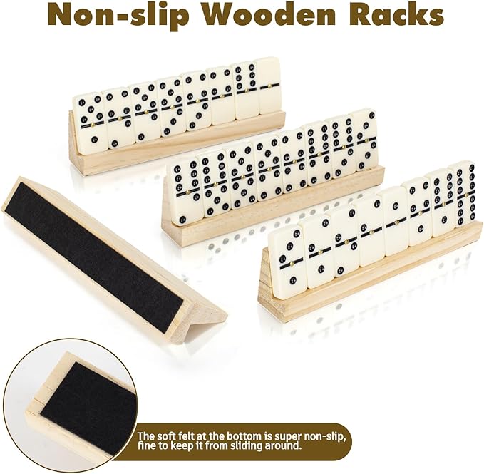 Double 6 Dominos Set for Adults, Durable 28 Tiles Dominos with 4 Wooden Racks and Carrying Case,Classic Board Games,Portable Travel Game