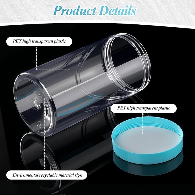 SATINIOR 12 Pack 32 oz Plastic Container Jars with Lids Round Clear Travel Cosmetic Container Slime Jars for Toiletries, Lotion, Cream, Ointments, Makeup, Rhinestone, Samples, Kitchen Storage(Blue)