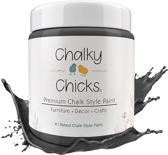 Chalky Chicks All-in-One Chalk Paint for Furniture or Cabinet -16Fl Oz-Matte Finish Gun Metal Gray (Dark Gray) for Metal, Wood Furniture Paint - No Sanding All-in-One for Home Decor & Crafts, USA Made