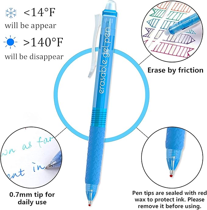 Vanstek 15 Colors Retractable Erasable Gel Pens Clicker, Fine Point(0.7), Make Mistakes Disappear, Premium Comfort Grip for Drawing Writing Planner and School Supplies