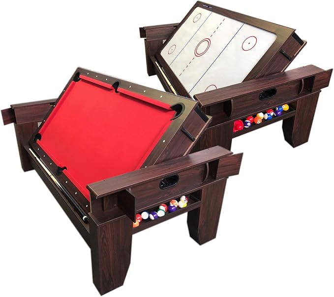 7ft Pool Table Air Hockey 2 in 1 Pool Table Red Felt - Billardhockey