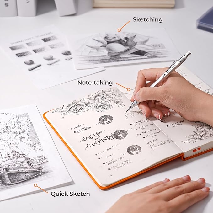 Nicpro Metal Mechanical Pencil Set, 5 PCS Art Drafting Pencils 0.3, 0.5, 0.7, 0.9 mm & 2mm Graphite Lead Holder For Sketching Drawing With 9 Tubes (4B 2B HB 2H Colors) Lead Refills Erasers Case