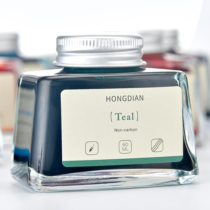 Hongdian Fountain Pen Bottled Ink Teal Color, 60ml Non Carbon Inkwell Bottle, Artist Calligraphy Ink