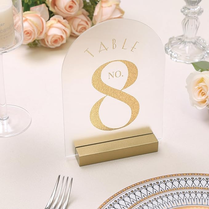 UNIQOOO 20 Pack 4" Gold Birch Wood Stands for Wedding Acrylic Sign, Wood Table Number Holders for 1/8 Thick Acrylic Sheets | Wedding Display Stand, Card Holder for Bar Menu, Retail Sign, Party