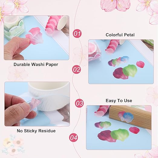 uxcell 2 Rolls Petal Washi Tape, 80 Pieces Floral Decorative Tape Colored Masking Tapes Crafting Supplies for DIY Crafts, Gift Wrapping, Scrapbook, Party Decorations, Small Pink