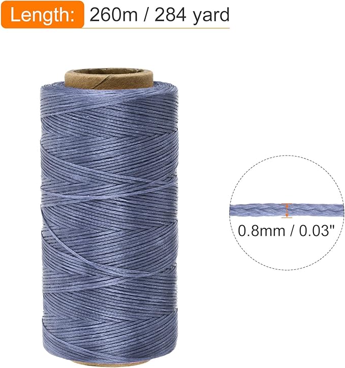 MECCANIXITY Waxed Thread,284 Yard 0.8mm 150D Flat Wax Thread Polyester Waxed String for Leather Sewing Hand Weaving Book Binding Home Decoration,Gray Blue