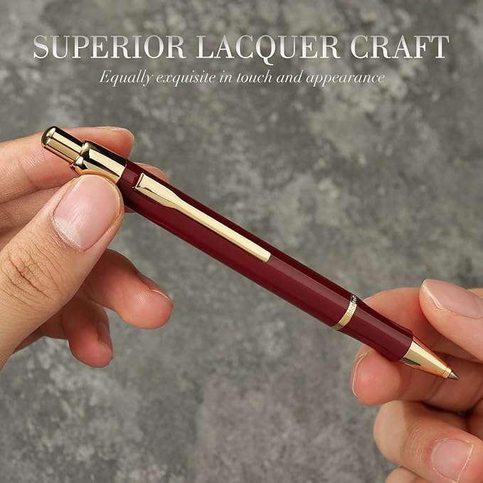 Red Gel Pen With 24K Gold Finish, Fine lacquer work, Fancy Men's And Women's Gift Set, Professional, ADMOK Black Refill, Smooth Writing, Executive, Commercial, Click, Nice Retractable Pens