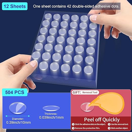 504 Pcs Clear Removable Adhesive Dots, Glue Point Dots for Crafts Balloons Poster, Double Sided Sticky Round Dots (0.39 Inch)