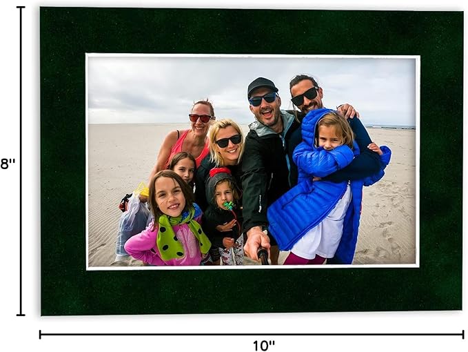 8x10 Mat Bevel Cut for 5x8 Photos - Acid Free Green Suede Precut Matboard - For Pictures, Photos, Framing - 4-ply Thickness