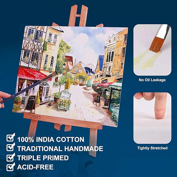 Stretched Canvases for Painting 12x12 Inch 7-Pack, 10 oz Triple Primed Acid-Free 100% Cotton Blank Canvas, Square Canvas for Oil Paint Acrylics Pouring & Wet Art Media, Pour Painting