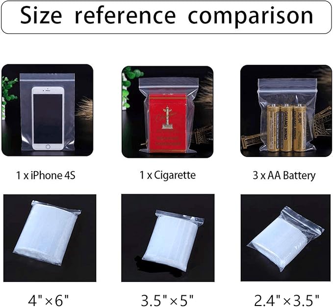 Small Plastic Bags for Jewelry 300pcs 3 Assorted Sizes Clear Zipper Baggies Jewelry Storage Bags 2 Mil for Beads Board Games Pill Travel 2.4 x 3.5/3.5 x 5/4 x 6 Inch (8 Sizes to Choose from)