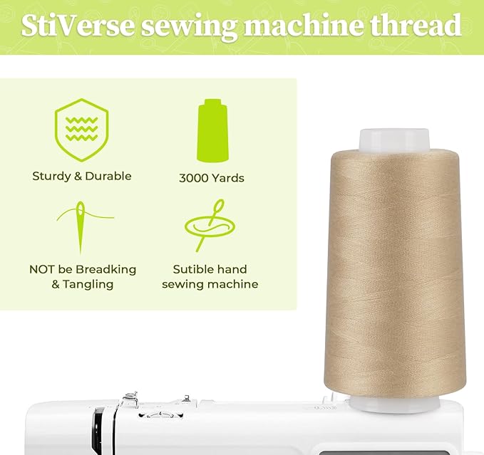 Serger Thread 4 Cones 3000 Yards Each Spool All Purpose Polyester Thread 40S/2 for Sewing, Serger, Overlock, Quilting, Piecing-Dark Khaki