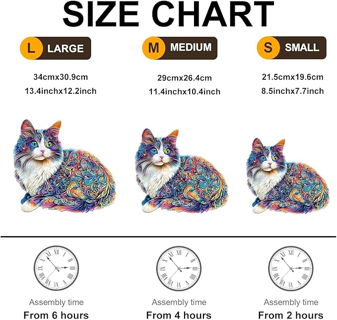 Lazy Cute Cat Wooden Puzzles 95 Pieces Puzzles Gifts for Adults 8.5x7.7in Wooden