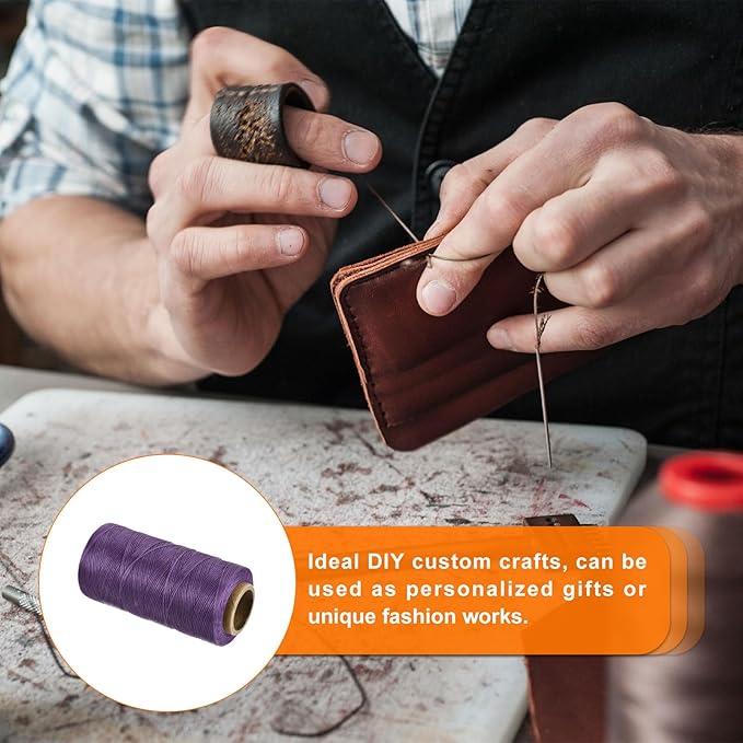 MECCANIXITY Waxed Thread,284 Yard 0.8mm 150D Flat Wax Thread Polyester Waxed String for Leather Sewing Hand Weaving Book Binding Home Decoration,Deep Purple