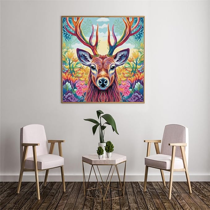 51buyoutgo 11CT Stamped Cross Stitch Kits for Adults - 16x16 in Beginner Embroidery Kit with Easy Funny Washable Animal Deer Pattern, Pre Printed Fabric, Fit for DIY Home Decor, Gifts & Stress Relief